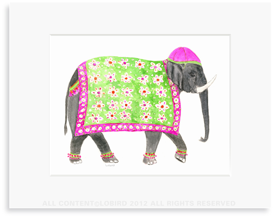 Festive Elephant with Floral Tapestry - 8 x 10 Print in 11 x 14 Mat  