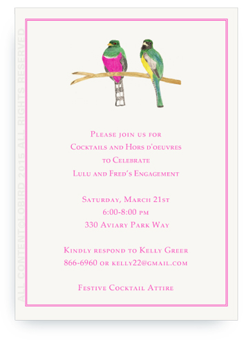 Invitation - Bird pair - pink and green