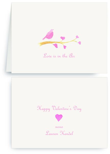 Pink Song Bird on Heart Branch - Valentines Card