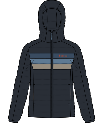 Cotopaxi Mens Fuego Down Hooded Jacket Carbon Stripes