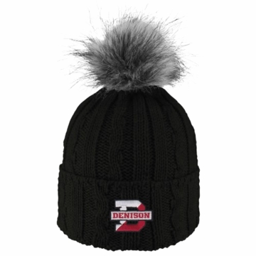 Denison Alps Knit Cuff Hat With Faux Fur Pom Black