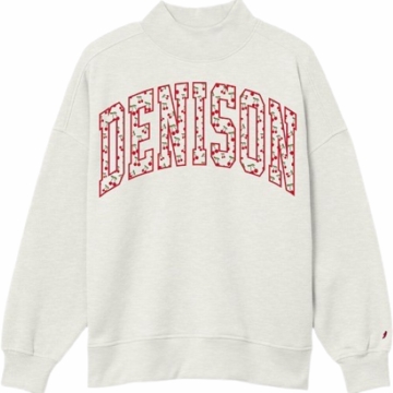 Denison Womens Diana Mock Neck Sweatshirt Oatmeal Heather with Red Vintage Cherries