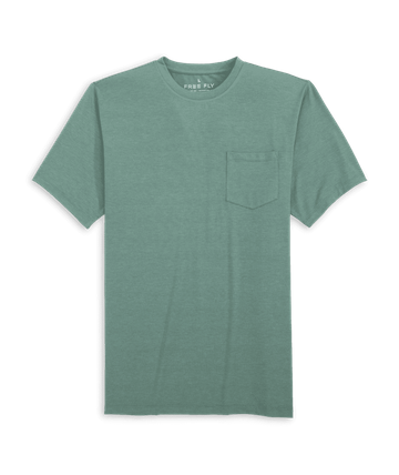 Free Fly Mens Bamboo Flex Pocket Tee Heather Sea Pine