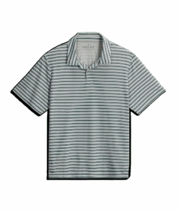 Free Fly Mens Elevate Polo Smooth Sailing Stripe Heather Aspen Grey