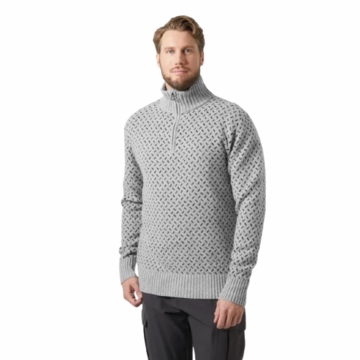 Helly Hansen Mens Arctic Ocean Icelander Wool Knit Half-Zip Sweater Grey Melange