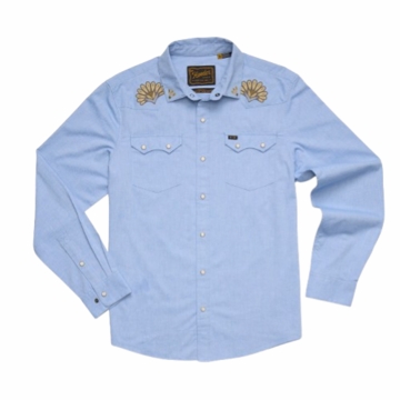 Howler Bros Mens Crosscut Deluxe Longsleeve :Fanned Flora : Faded Blue Oxford