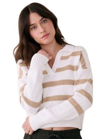 Lole Womens Club Polo Sweater Polo Stripe White