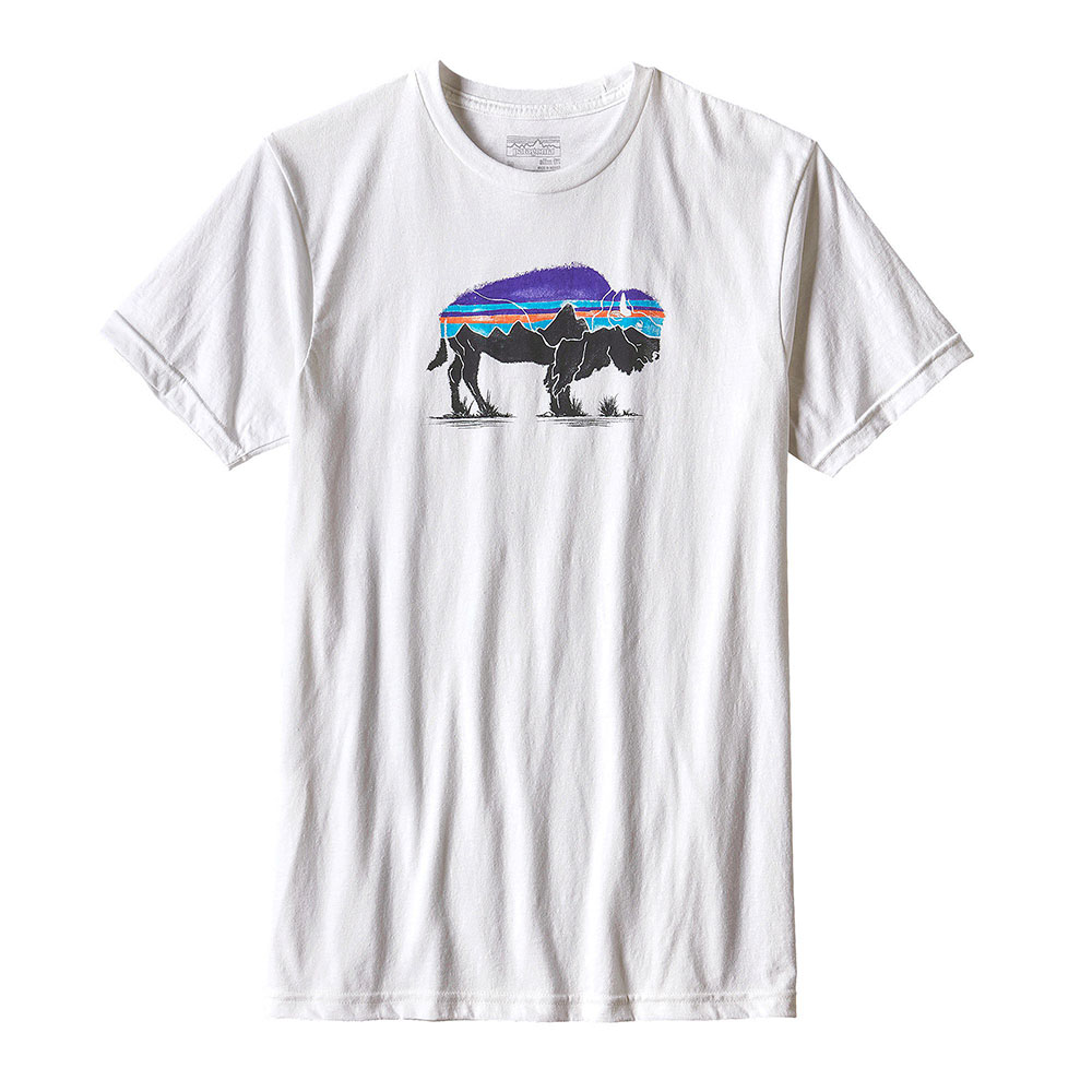 Patagonia Mens Fitz Roy Bison Cotton/ Poly T-Shirt White