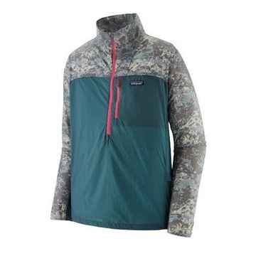 Patagonia Mens Houdini Stash 1/2-Zip Pullover Wetland Blue W/Rock Wash: Thermal Blue