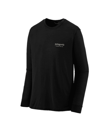 Patagonia Mens L/S Cap Cool Merino Blend Graphic Shirt Heritage Header: Black