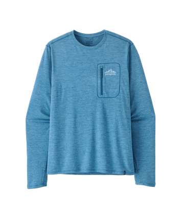 Patagonia Mens L/S Cap Cool Sun Shirt - Cloud Crag Crest Aquatic Blue - Light Aquatic Blue X-Dye