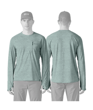 Patagonia Mens L/S Cap Cool Sun Shirt - Water People Banner Thermal Blue - Thin Ice X-Dye