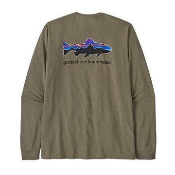 Patagonia Mens L/S Home Water Trout Responsibili-Tee River Rock Green (Close Out)