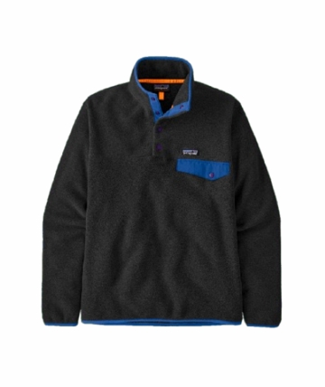 Patagonia Mens Lightweight Synchilla Snap-T Pullover Black w/P6 Blue