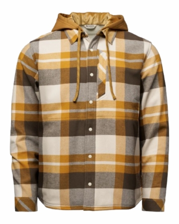 Simms Mens Coldweather Hooded Shacket Fitzgerald Plaid: Hickory