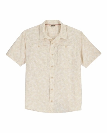Simms Mens Launch SS Shirt Palm Fish Line Parchment