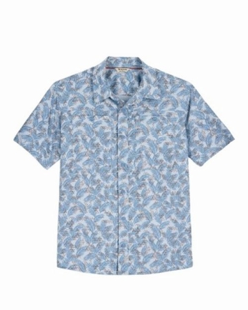 Simms Mens Launch SS Shirt Palm Fish Line Steel Blue