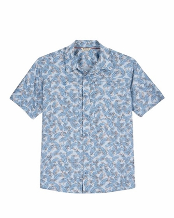 Simms Mens Launch SS Shirt Palm Fish Line Steel Blue