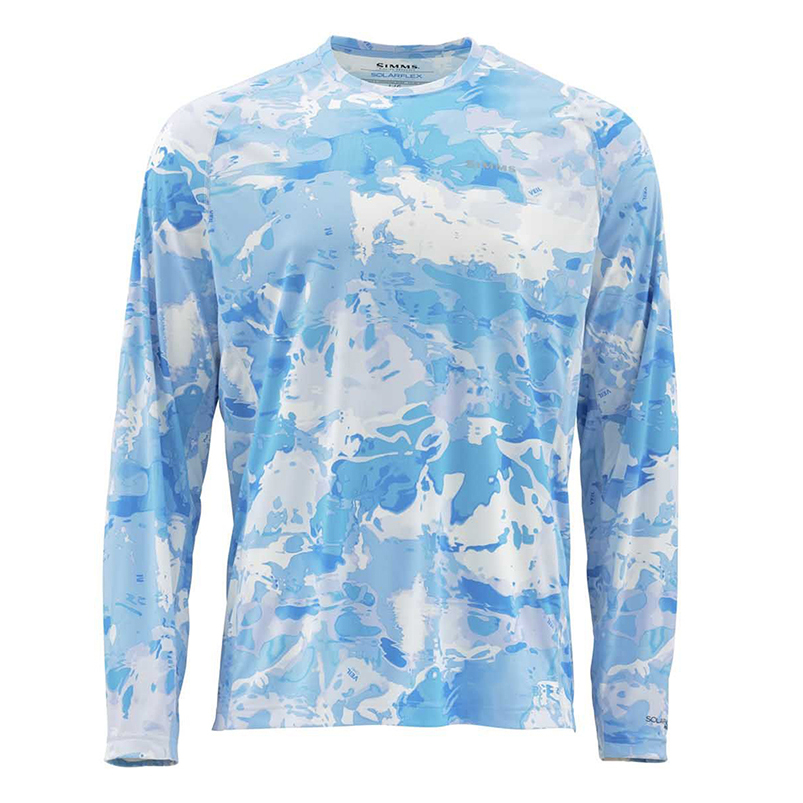 Simms Mens Solarflex Crewneck Shirt Cloud Camo Blue