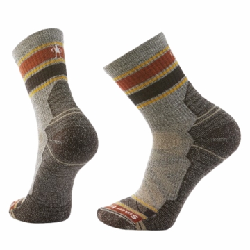 Smartwool Hike Light Cushion Striped Mid Crew Socks Taupe - Natural Marl