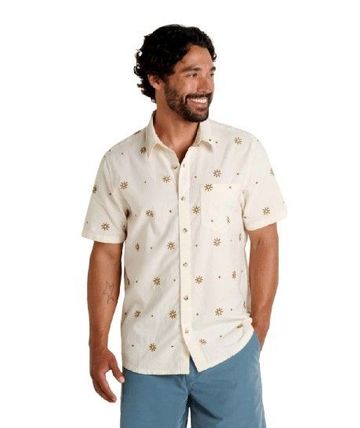Toad&Co Mens Airscape Embroidered Short Sleeve Shirt Natural Embroidery