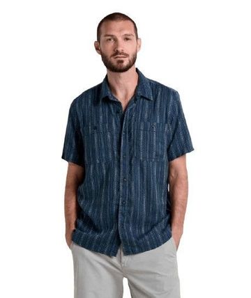 Toad&Co Mens Taj Hemp Short Sleeve Shirt Midnight Dobby