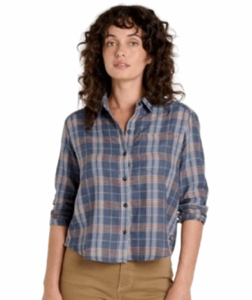 Toad&Co Womens Re-Form Flannel Boxy Long Sleeve Shirt Midnight Pattern