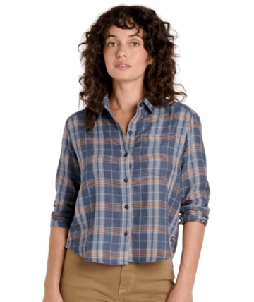 Toad&Co Womens Re-Form Flannel Boxy Long Sleeve Shirt Midnight Pattern