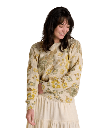 Toad&Co Womens Bianca Pattern Crew Sweater Almond Floral Print
