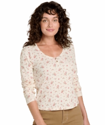 Toad&Co Womens Foothill Pointelle Henley Long Sleeve Shirt Salt Ditsy Print