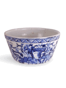 15″ Foot-stomped Blue and White Bird and Flower Planter