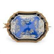 AZURE PAGODA blue porcelain tray with bronze ormolu dragonflies