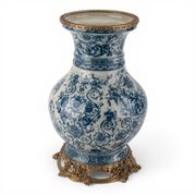 BLUE SCROLL porcelain and bronze ormolu ornate floral vase