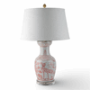 Chinese oriental antiqued finish red bird peacock pottery vase lamp