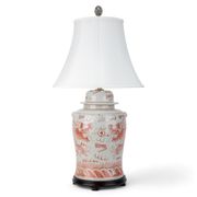 Chinese oriental dragon motif ginger jar lamp in Chinese red 30&quot;