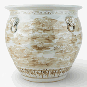 Chinese oriental nutmeg canton scenic porcelain fishbowl fish bowl 20"