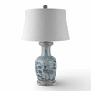 Chinese oriental porcelain antiqued finish blue bird peacock vase lamp