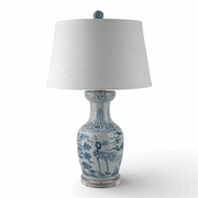 Chinese oriental porcelain antiqued finish blue bird peacock vase lamp