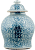 CHINESE ORIENTAL PORCELAIN BLUE AND WHITE DOUBLE HAPPINESS GINGER JAR CHINESE ORIENTAL PORCELAIN BLUE AND WHITE DOUBLE HAPPINESS GINGER JAR
