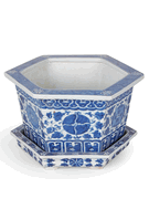 Chinese porcelain 15″ Blue and White Hexagon Planter with undertray