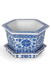 Chinese porcelain 15″ Blue and White Hexagon Planter with undertray