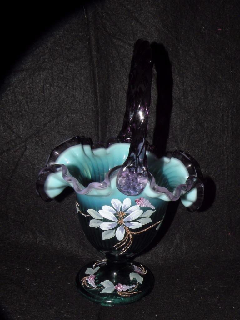 FENTON ART GLASS NEW CENTURY XXI HAND PAINTED BASKET