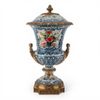 GARDEN TRELLIS porcelain and bronze ormolu urn trophy vase blue floral GARDEN TRELLIS porcelain and bronze ormolu urn trophy vase blue floral