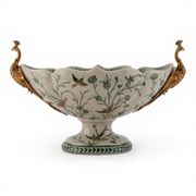 GREEN BIRD porcelain and bronze ormolu centerpiece bowl ormolu peacock