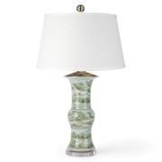 GREEN LANDSCAPE PORCELAIN HAT WIG STAND LAMP WITH SHADE