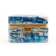 Oriental Blue and white scenery lidded hinged rectangular box