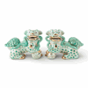 Pair Chinese oriental teal porcelain fishnet fish net foo dogs