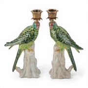 Pair Green parrot candlesticks candle holders with bronze ormolu
