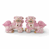 pair pink Chinese porcelain fishnet fish net foo dogs w/ gold accents