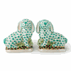 pair teal fishnet porcelain Staffordshire style bunnies rabbits